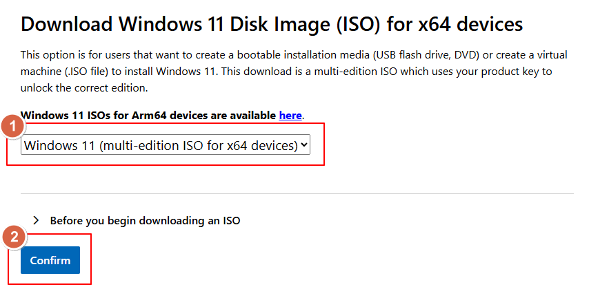 Windows 11 ISO-Download-Auswahl