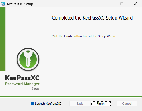 KeePassXC Installation abgeschlossen und Startoptionen
