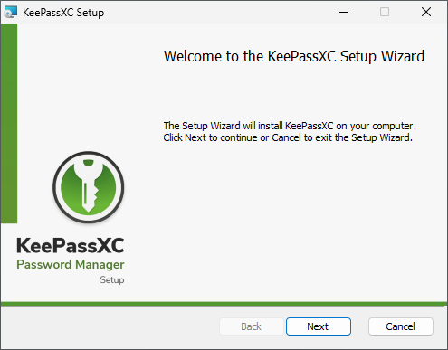 KeePassXC Setup-Assistent Willkommensbildschirm