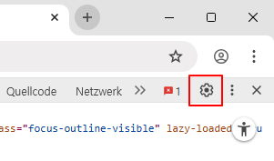 Einstellungen-Schaltfläche der Entwicklertools