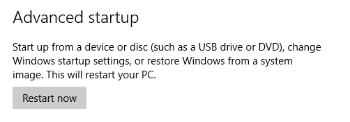 Erweiterte Startoptionen - Jetzt neu starten-Schaltfläche
